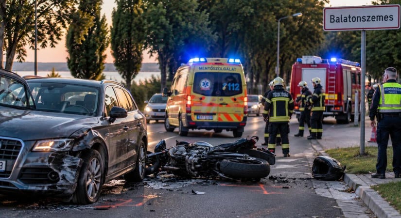 Motoros és személyautó ütközött Balatonszemesen